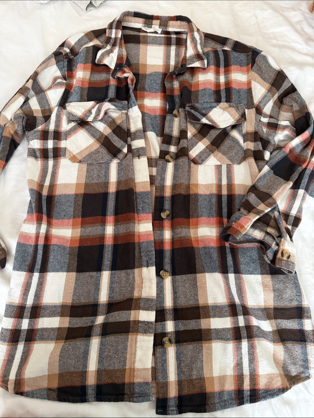 beachlunchlounge Brown and Cream Plaid Shirt